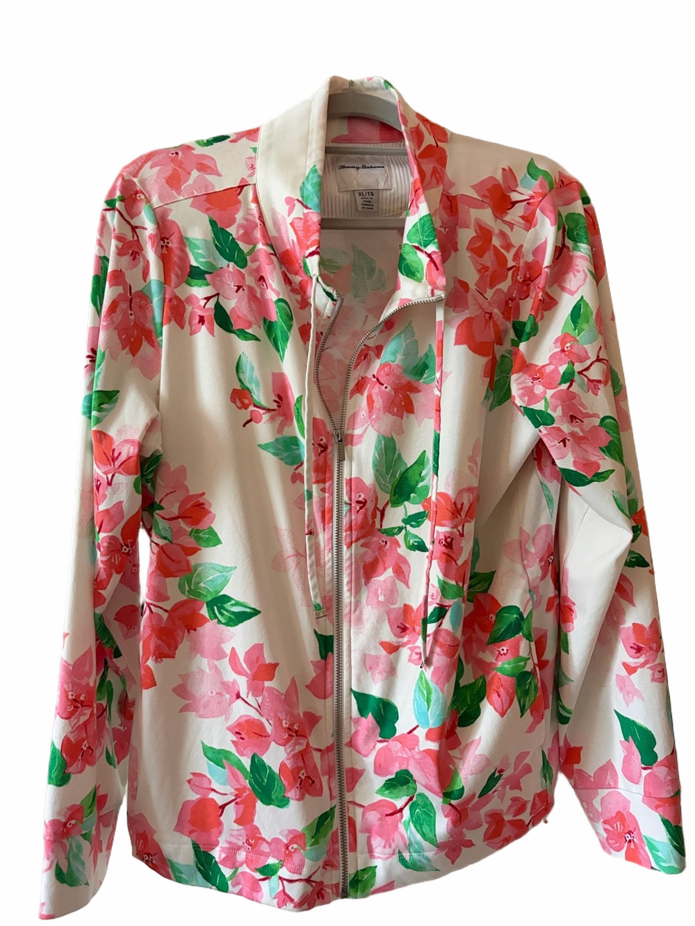 Tommy Bahama XL Aubrey Island-zone performance cotton floral zip jacket.